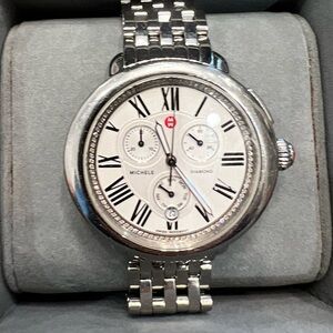 Michele Silver and White Women's Watch